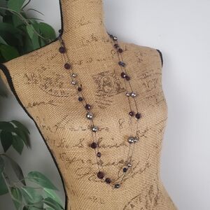 Amethyst Pearl Multi Strand Necklace Purple Gray Long